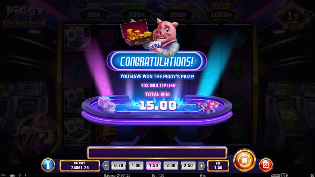 Piggy Blitz Casino Gold slot machine interface na may neon lights at gintong tema