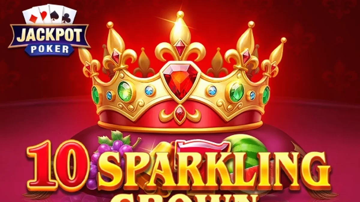Isang makulay na visual ng 10 Sparkling Crown slot na may mga prutas at korona.